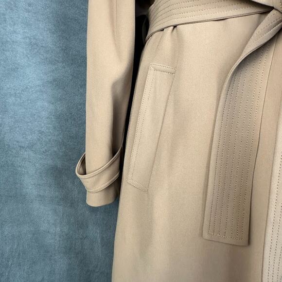 Theory Trench Coat Women Large Tan Overcoat Quiet Luxury Career Preppy Neutral - Picture 6 of 16